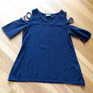 Oh My Gauze Blouse Black Cotton Lagenlook Cutout Cold Shoulder Top